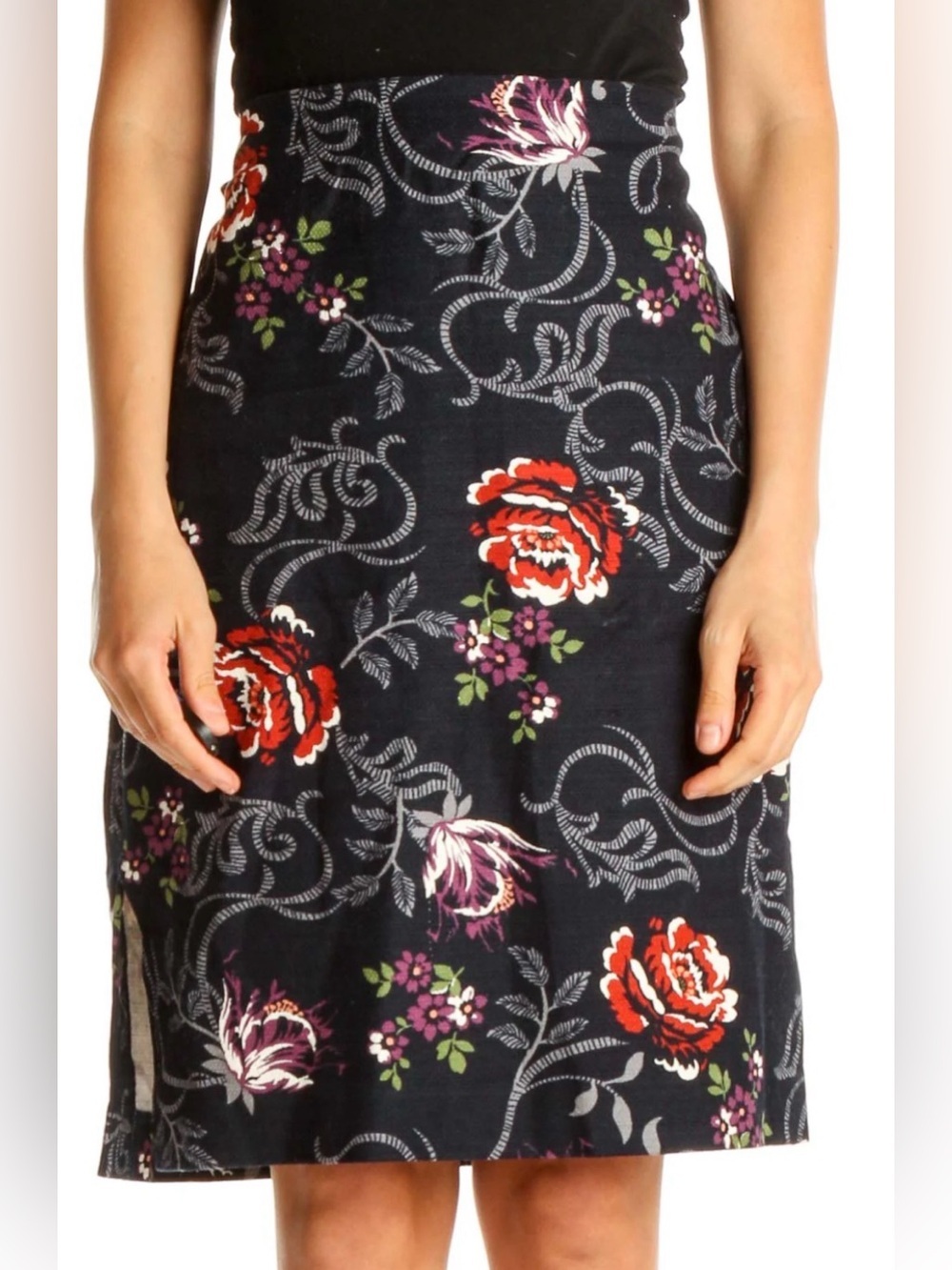 Loft NWT black floral pencil skirt, size 16